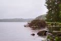 Wooden boat pier on lake. Palvaanjarven Campsite, Lappeenranta, Royalty Free Stock Photo