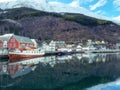 Wooden boat in port of Odda, Norway