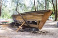 Wooden boat repare, old damaged wooden boat, Thai style boat