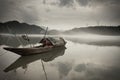 Wooden boat on river