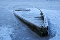 Wooden boat into the river ice Royalty Free Stock Photo