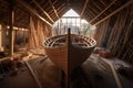 wooden boat under construction in boatyard Royalty Free Stock Photo