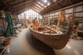 wooden boat under construction in workshop Royalty Free Stock Photo