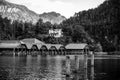 Wooden Boathouses in Lake Koenigssee in Schoenau, Bavaria