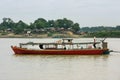 Wooden boats anchored on Ayeyarwady river near Mandalay, Myanmar