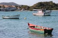 Wooden boats anchored in connection channel with the sea Royalty Free Stock Photo