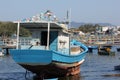 Wooden boats anchored in connection channel with the sea Royalty Free Stock Photo