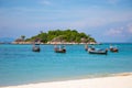 Wooden boats with beautiful sea at Lipe Koh Thailand blue sea and clear seascape background Royalty Free Stock Photo