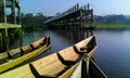 Traditional wooden boats dock in Rawa Pening Rawapening lake