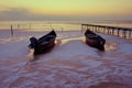 wooden boats on frozen lake in winter 01 Royalty Free Stock Photo