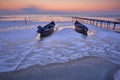 wooden boats on frozen lake in winter 02 Royalty Free Stock Photo