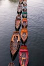 Wooden boats for hire moored on the River Thames, London Royalty Free Stock Photo