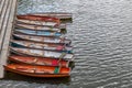 Wooden boats for hire moored on the River Thames Royalty Free Stock Photo