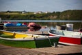 Wooden Boats with Paddles in a Lake Royalty Free Stock Photo