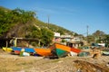 Wooden boats pulled ashore in the windward islands