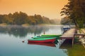 Wooden boats at the river bank Royalty Free Stock Photo