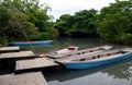 Wooden boats at the riverbank of Yanagawa, Japan Royalty Free Stock Photo