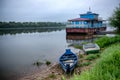 Wooden boats at sunrise at Russian town Tarusa.