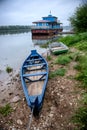 Wooden boats at sunrise at Russian town Tarusa.