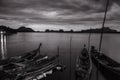 Wooden boats before sunrise at Sam Chong Tai. Phang-nga Royalty Free Stock Photo