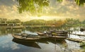 Wooden boats on the Thu Bon River in Hoi An , Vietnam Royalty Free Stock Photo