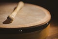 Wooden bodhran with stick Royalty Free Stock Photo