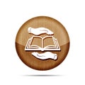 wooden book icon in flat hands