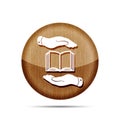 wooden book icon in flat hands