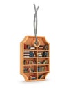 wooden bookcase with books in form of sale label