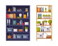 Wooden bookcases set. Furniture for home or office interior vector illustration Royalty Free Stock Photo