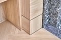 Wooden bookshelves. Wooden bookcases and wall panels made of oak veneered MDF