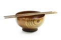 Wooden bowl and chopsticks isolated Royalty Free Stock Photo