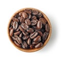 Wooden bowl of coffee beans Royalty Free Stock Photo