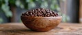 Wooden Bowl With Coffee Beans on Wooden Table Royalty Free Stock Photo
