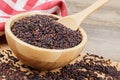 Wooden Bowl of delicious and healthy Black Rice Royalty Free Stock Photo
