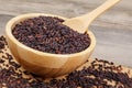 Wooden Bowl of delicious and healthy Black Rice Royalty Free Stock Photo