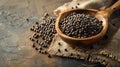 Wooden Bowl Filled With Black Beans on Table Royalty Free Stock Photo