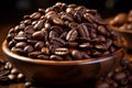 a wooden bowl filled with coffee beans Royalty Free Stock Photo