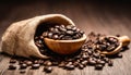 A wooden bowl filled with coffee beans Royalty Free Stock Photo