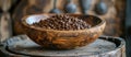 Wooden Bowl Filled With Coffee Beans Royalty Free Stock Photo