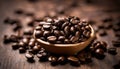 A wooden bowl filled with coffee beans Royalty Free Stock Photo