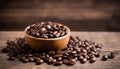 A wooden bowl filled with coffee beans Royalty Free Stock Photo