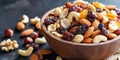 Wooden Bowl Filled With Nuts and Raisins Royalty Free Stock Photo