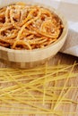 Wooden bowl filled with Spaghetti with Marinara Sauce Royalty Free Stock Photo