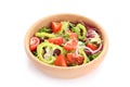 Wooden bowl with fresh salad isolated Royalty Free Stock Photo
