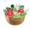 Watercolor clipart of vegetables in bowl