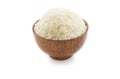 Wooden bowl full of Jasmine rice on white background Royalty Free Stock Photo