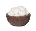 Wooden bowl with mozzarella cheese balls on white background Royalty Free Stock Photo