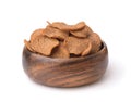 Wooden bowl of rye bread chips Royalty Free Stock Photo