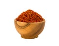 Wooden bowl of saffron on white isolated background traditional spice from India Royalty Free Stock Photo